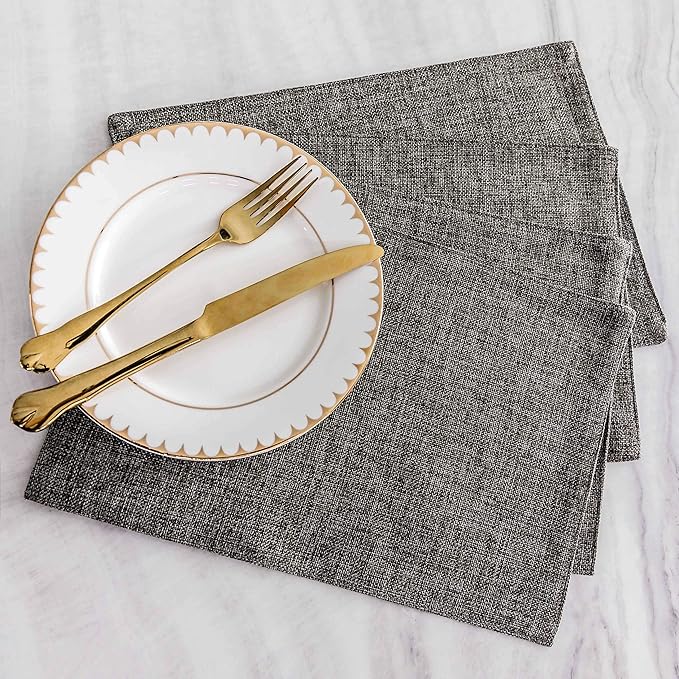 Home Brilliant Table Place Mats Fabric Cloth Placemats Set of 4 Heat Resistant Dining Linen Place Mats Kitchen, Dark Grey