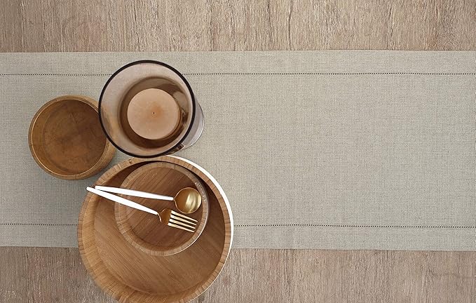Solino Home Linen Natural Table Runner 36 Inches - Classic Hemstitch, 100% Pure Linen Coffee Table Runner 14 x 36 Inch Ideal for Dresser Tables - Summer, Fall, Autumn, Halloween