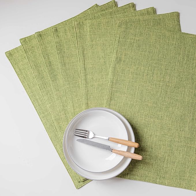 Home Brilliant Green Placemats Set of 8 Washable Place Mats Linen Placemats Heat Resistant Table Mats for Wooden Table Indoor Outdoor Decor, Lime Green