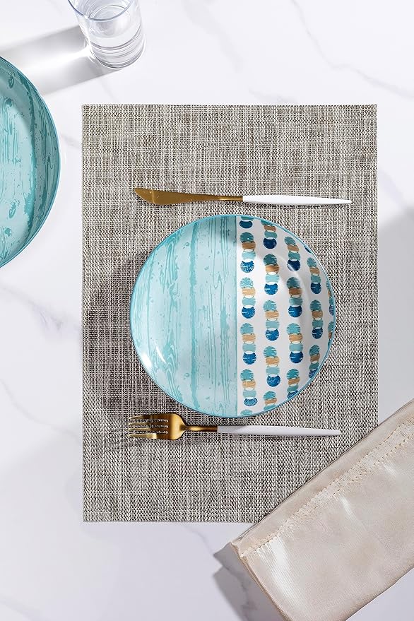 LEXMORE Placemats Set of 4 Vinyl/Plastic Woven Place Mats for Kitchen Table Indoor/Outdoor Washable Placemat Wipeable Dining Table Mats(Cappuccino)