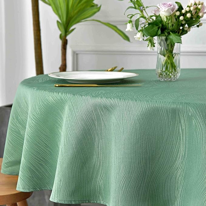maxmill Round Jacquard Tablecloths Swirl Design Spillproof Wrinkle Free Heavy Weight Soft Table Cloth for Circular Table Cover of Buffet Banquet Parties Holiday Dinner Round 90 Inch Sage Green