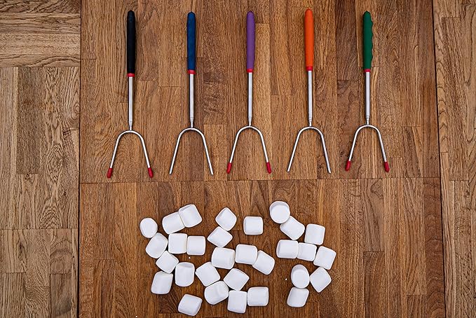 BBQ Dragon Smores Kit – 5 Extra Long Smore Sticks for Fire Pit – Telescoping Marshmallow Roasting Sticks – Durable Skewers for Smores and Hot Dogs – Outdoor Smores Kit with Color Handles