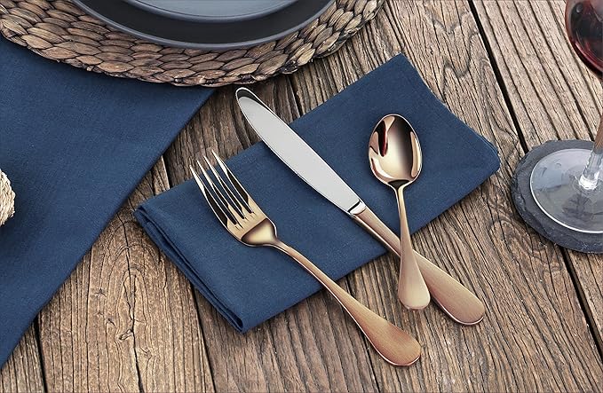 Artaste 56891 Rain 18/10 Stainless Steel Flatware 36-Piece Set, Copper Finish, Service for 12