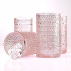 Glaver's Hobnail Drinking Glasses, Pink Vintage Glassware Set, Beaded Drinking Glasses, Set Of 4 15 oz Cocktail Glass Set, Bubble Glasses, For Everyday Usage