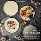 HaWare Stoneware Dinner Plates Set of 6, 10" Heavy Duty Ceramic Plate, Reactive Glaze Ripple Dinnerware for Home Restaurant, Chip and Scratch Resistant, Microwave and Dishwasher Safe, Saturn Khaki