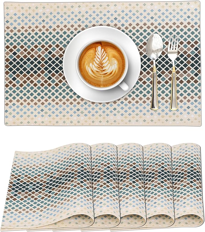 Ruvanti Placemats 100% Cotton 13x19 Inch, Dining Table Placemats Set of 6, Modern Place Mats for Dining Table Decor, Kitchen & Table Linens, Coffee Mat for Christmas Dinners - Faded