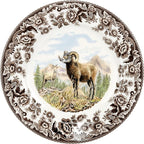 Spode Woodland Bighorn Sheep Salad Plate - 8" Fine Earthenware, British Flowers Border, Rustic Game Animal Design Made in England - Microwave, Oven, Freezer, Dishwasher Safe for Holiday Dining