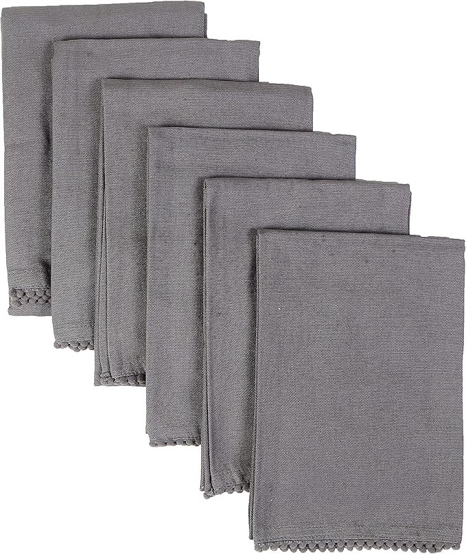 Hand Towels 100% Cotton Solid Kitchen Dish Cloths 18"x 28", Grey, Pack of 6 Decor Kitchen Hand Towel Reusuable Dish Towel for Cleaning & Drying Tea Towels Set with Hanging Loop