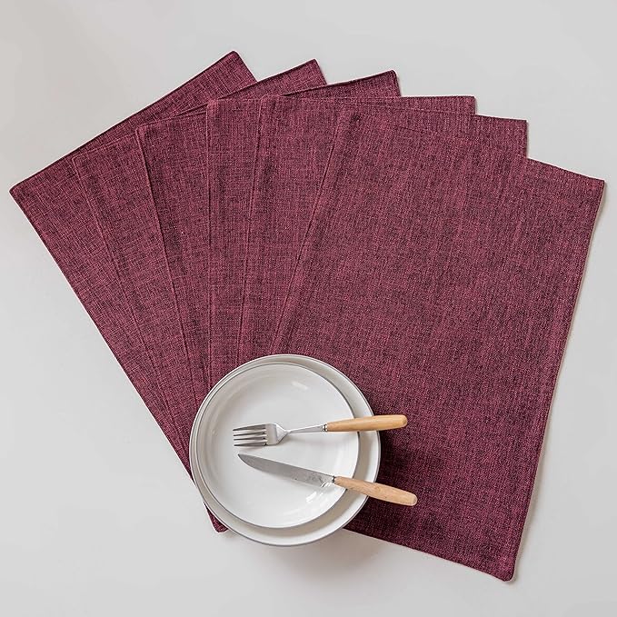 Home Brilliant Red Placemats Set of 8 Cloth Placemat for Holiday Heat Resistant Dining Table Mats Kitchen Washable Place Mats, Wine Red