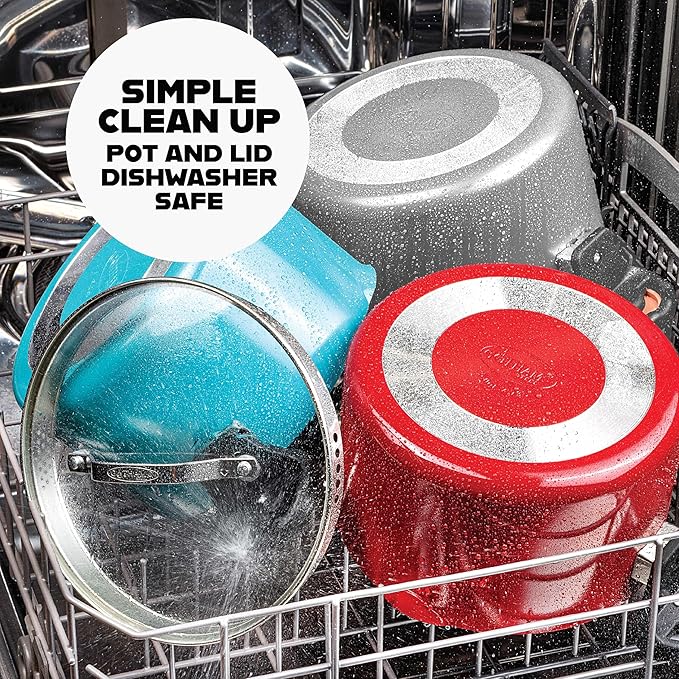 Gotham Steel 5 Quart Stock Pot Multipurpose Pasta Pot with Strainer Lid & Twist and Lock Handles, Ceramic Nonstick Cooking Pots + Pasta Strainer Lid, Spaghetti Pot, Dishwasher Safe