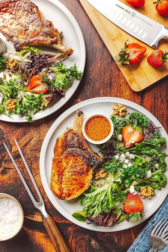 Zebra Wood 6-Piece BBQ Knife Set - Fully Forged Stainless Steel Grilling Utensils Including Brisket, Butcher, Chef's, Boning Knives, Carving Fork, Knife Carrying Roll