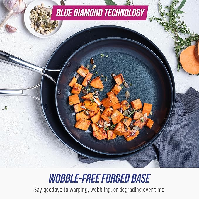 Blue Diamond Cookware Hard Anodized Ceramic Nonstick, 10" and 12" Frying Pan Skillet Set, PFAS-Free, Dishwasher Safe, Oven Safe, Grey