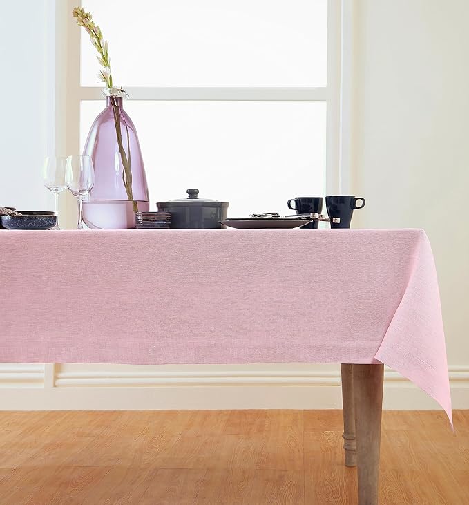 Solino Home Linen Bubblegum Pink Tablecloth 60 x 144 Inch - Athena, 100% Pure Linen Rectangle Tablecloth - Machine Washable Table Cloth for Summer, Halloween