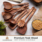 Wooden Spoons for Cooking – 10 Pc Teak Wood Utensil Set, Durable, Nonstick Safe & Heat Resistant with Ergonomic Handles - Unique Kitchen Gifts for Women Men, Cooking Gifts for Men Women