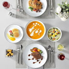 MALACASA 24-Piece Gourmet Porcelain Dinnerware Sets, Modern White with Black Rim Round Dish Set for 6 - Premium Serving Plates and Bowls Sets for Dessert, Salad, Soup, Pasta - Series AMELIA