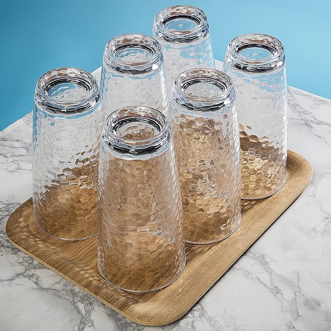 Unbreakable Plastic Tumbler Cups, Set of 6, Large Water Tumbler Set, 25 oz Highball Drinking Glasses (Clear)