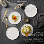 HaWare Stoneware Plates Set of 6, 7.9" Salad Plates, Reactive Glaze Ripple Ceramic Dish Set for Appetizer, Dessert, Scratch Resistant, Small Dinner Plate, Microwave and Dishwasher Safe, Speckled White
