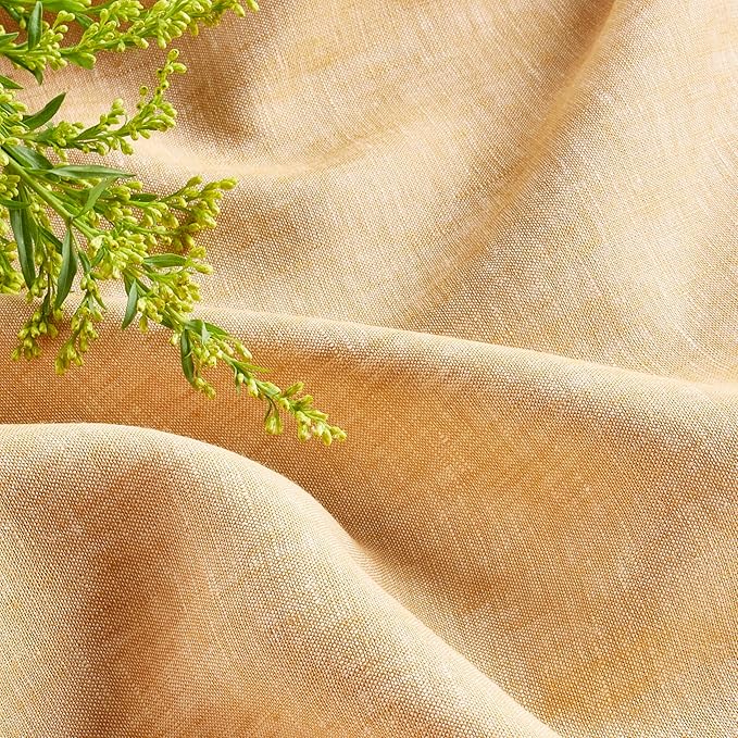 Solino Home Linen Cloth Tablecloth 52 x 52 Inch - 100% Pure Linen Golden Nugget Square Tablecloth - Athena, Machine Washable Table Throw for Summer, Fall, Autumn