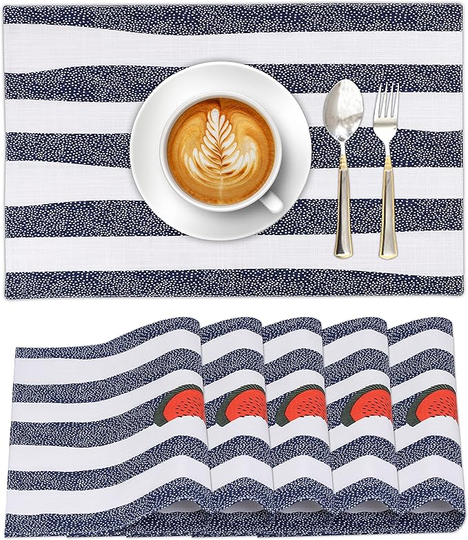 Ruvanti Placemats 100% Cotton 13x19 Inch, Dining Table Placemats Set of 6, Modern Place Mats for Dining Table Decor, Kitchen & Table Linens, Coffee Mat for Christmas Dinners - Watermelon
