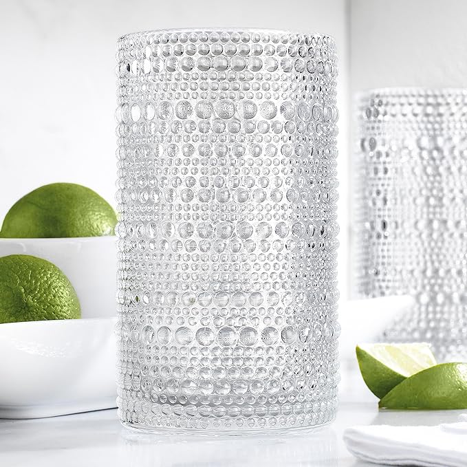 Glaver's Hobnail Drinking Glasses, Set of 4 Clear Vintage Beaded Glass Cups, 15 Oz. Cocktail Drinking Glassware Set, For Water Juice, Smoothies. Home, Dinner, Bar uses.