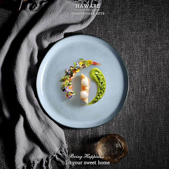 HaWare Stoneware Dinner Plates Set of 6, 10" Heavy Duty Ceramic Plates, Reactive Glaze Dinnerware for Home Restaurant, Chip and Scratch Resistant, Microwave and Dishwasher Safe, Reactive Foggy Blue