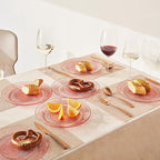 Art Deco Vintage Crystal Pink Plates | Set of 6 | Unique 10.5" Dinner or Charger Plates - Dinner, Charger, Dessert Server, Appetizer Plate, Snack, Fruit, Hand Wash, Housewarming Gift