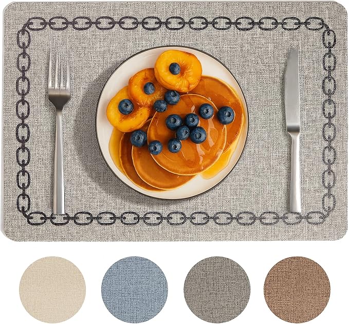 Placemats Set of 4, Heat Resistant & Waterproof Table Mats for Dining, Non Slip Scratch Proof Place Mats for Kitchen, Easy to Clean - Outdoor,Indoor Use（17x12 Inch）