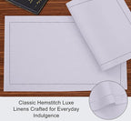 Ruvanti Linen Placemats Set of 6-13x19 Inch, Classic Hemstitch, Heat ‎Resistant Machine Washable Place Mats, Soft & Elegant- Perfect for Christmas, ‎Thanksgiving, Weddings, Dinner - Lavender Grey