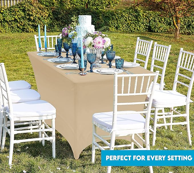 Utopia Kitchen 6FT Spandex Tablecloth [1 Pack, Champagne] 200 GSM Stretch, Fitted, Washable and Wrinkle Resistant Table Cloth Rectangle Cover for Trade Shows, Wedding, Parties [72Lx30Wx30H Inch]