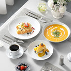 MALACASA 30-Piece Gourmet Porcelain Dinnerware Sets, Modern White Round Dish Set for 6 - Premium Serving Plates and Bowls Sets for Dessert, Salad, Soup, Pasta - Series AMELIA