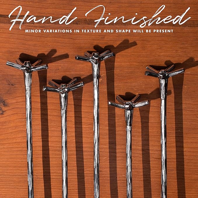 Piña Barware Swizzle Stick Stirrer - Stainless Steel with Handmade Wood-Grain Finish (Regular Width, One Swizzle Stick)