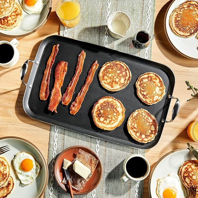 HexClad Hybrid Nonstick Double Burner Griddle, Stay-Cool Handles, Dishwasher-Friendly, Oven-Safe Up to 900°F, Induction Ready, Compatible with All Cooktops
