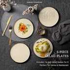 HaWare Stoneware Plates Set of 6, 7.9” Salad Plates, Reactive Glaze Ripple Ceramic Dish Set for Appetizer, Dessert, Scratch Resistant, Small Dinner Plate, Microwave and Dishwasher Safe, Saturn Khaki