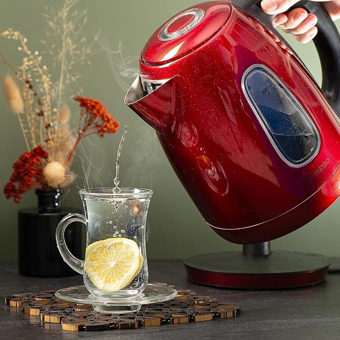 Mixpresso Stainless Steel Electric Kettle Red Color, Cordless Pot 1.7L Portable Electric Hot Water Kettle, 1500w Strong Fast Boiling Pot, Water Boiler, Electric Tea Kettle With Boil Dry Protection