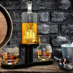 NutriChef Glass Whiskey Decanter - 780ml Barrel Whiskey Carafe Alcohol Decanter Set Glasses, Decanter w/ Spigot, Stopper & Base, For Brandy Wine Cognac Rum Gin Scotch Bourbon