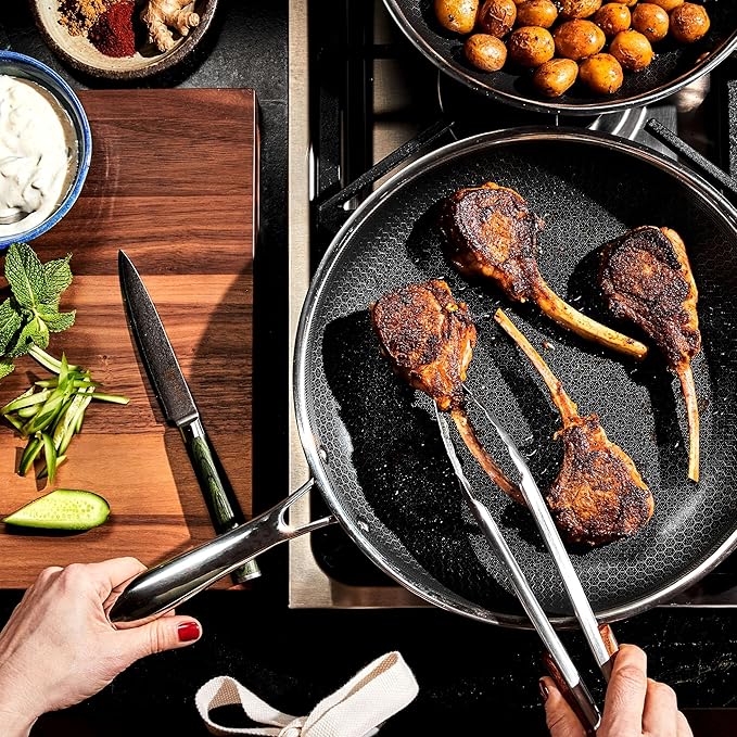 HexClad Hybrid Nonstick 12-Inch Frying Pan, Stay-Cool Handle, Dishwasher-Friendly, Oven-Safe Up to 900°F, Induction Ready, Compatible with All Cooktops