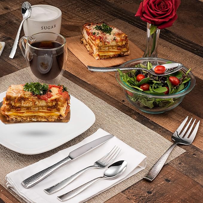 Hudson Essentials 65-Piece Hammered 18/10 Stainless Steel Silverware Cutlery Set, Flatware Service for 12