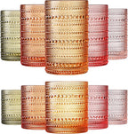 Hobnail Beaded Highball Drinking Tumbler Glasses | Set of 10 | Color, Vintage Bubble Design Whiskey Glassware, Old-Fashioned, Embossed Design, Water, Wine, Cocktail Embossed Heavy Glass, Rocks Glass