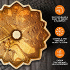 NutriChef 9-Inch Cake Pan, Thick and Heavy Cast Aluminum Cake Molds with 2 Layers of Nonstick Coating - Bloom Flower Design for Uniform Baking Up To 500 Degrees - Easy to Clean, Gold