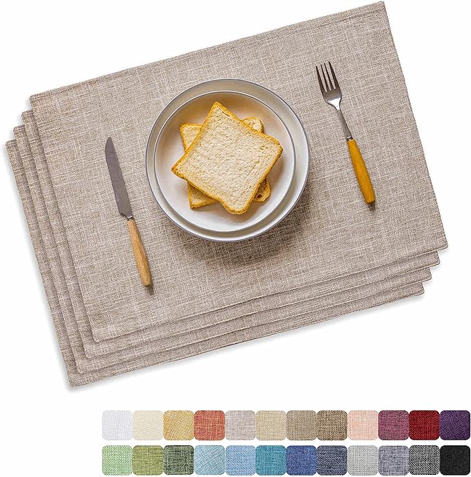 Home Brilliant Linen Place Mats Set of 4 Heat Resistant Dining Table Place Mats Cloth Placemats Kitchen Table Mats Placemat, Burlap