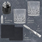 Titan LSO Whiskey Glasses and Stones in Unique Tactical Box Display | Bourbon Cocktail Cups, Coasters and Tongs | Gifts for Men | Glass Set