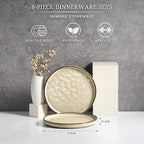 HaWare Stoneware Plates Set of 6, 7.9” Salad Plates, Reactive Glaze Ripple Ceramic Dish Set for Appetizer, Dessert, Scratch Resistant, Small Dinner Plate, Microwave and Dishwasher Safe, Saturn Khaki
