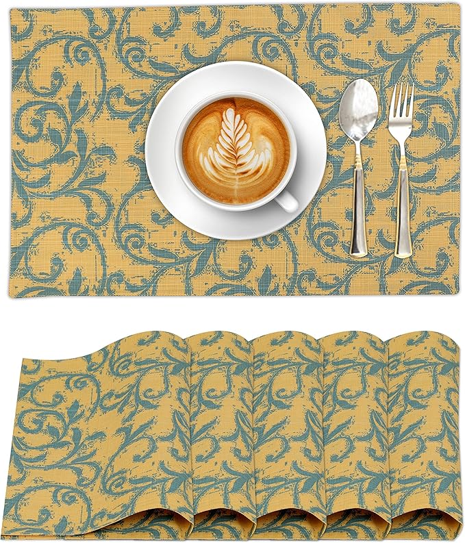 Ruvanti Placemats 100% Cotton 13x19 Inch, Dining Table Placemats Set of 6, Modern Place Mats for Dining Table Decor, Kitchen & Table Linens, Coffee Mat for Christmas Dinners - Vine Spirals