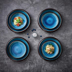 Ceramic Dinner Plates Set of 4, 6 Inch Large Porcelain Pasta and Salad Plates, Stoneware Plate Set for 4, Handmade Round Dishes for Home Decor, Microwave,Oven,and Dishwasher Safe, Blue
