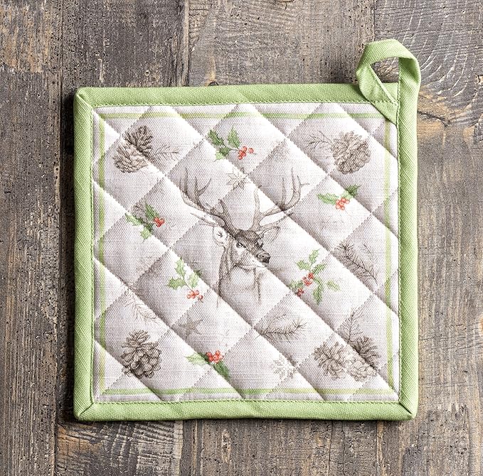 Maison d' Hermine Pot Holders 100% Cotton Heat Resistant Potholders 8" x 8" Hot Pads with Loop BBQ, Cooking, Baking, Grilling, Kitchen, Handling Hot Pans (Pack of 1, Christmas Dew)