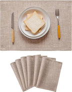 Home Brilliant Linen Place Mats Set of 6 Heat Resistant Dining Table Place Mats Cloth Placemats Kitchen Table Mats Placemat, Burlap