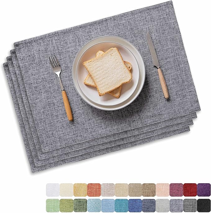 Home Brilliant Linen Placemats Set of 4 Heat Resistant Washable Placemats for Parties Buffet Dinner, 13 x 19 inches, Ash Grey