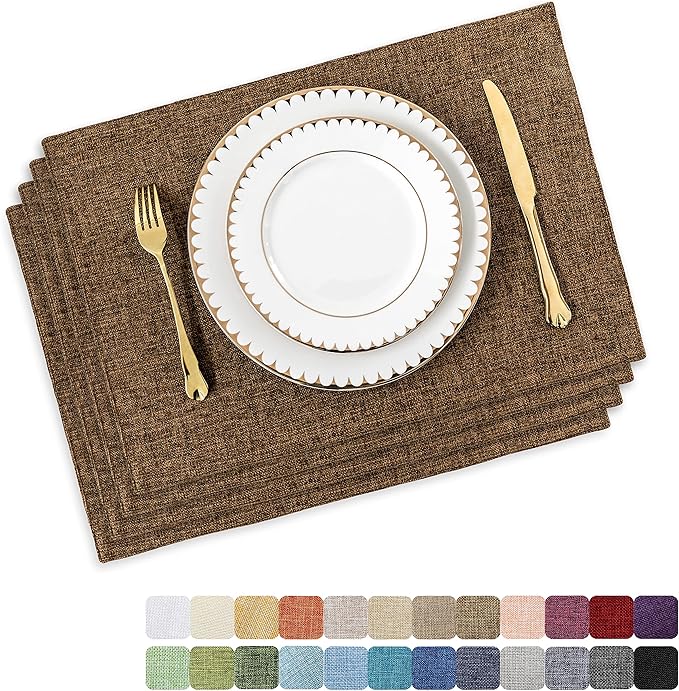 Home Brilliant Cloth Placemats Set of 4 Heat Resistant Dining Table Place Mats Linen Kitchen Table Mats, Brown