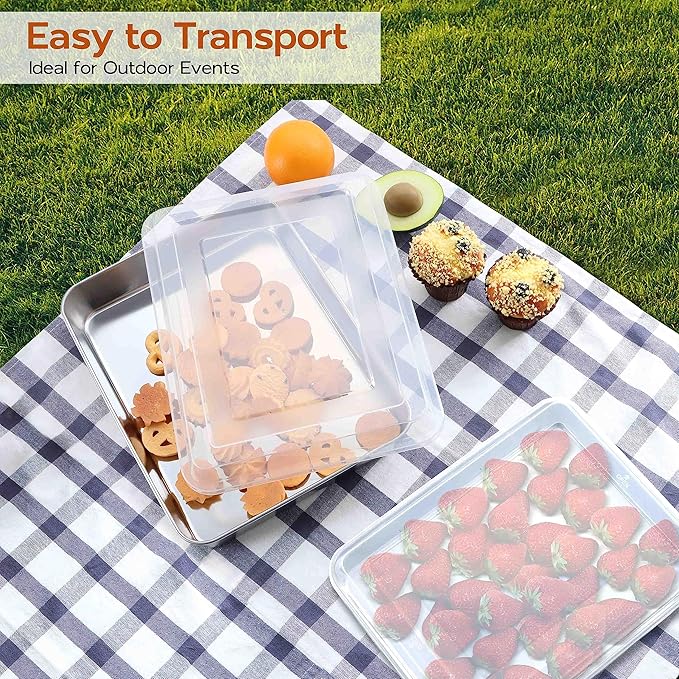 9¾ x 12½ x 2 Inch Baking Pan with Lid, 2 Pack Stainless Steel Lasagna Rectangular Cake Pan, Non Toxic & Dishwasher Safe