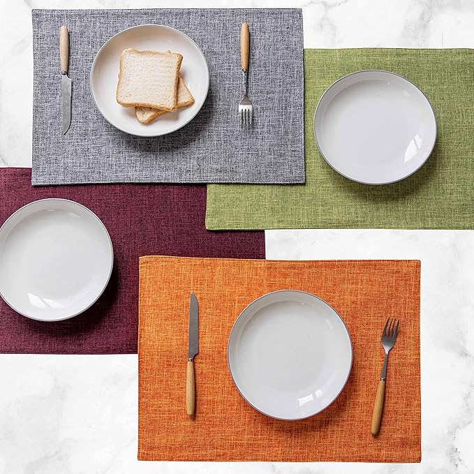 Home Brilliant Linen Placemats Set of 6 Heat Resistant Washable Placemats for Parties Buffet Dinner, 13 x 19 inches, Ash Grey